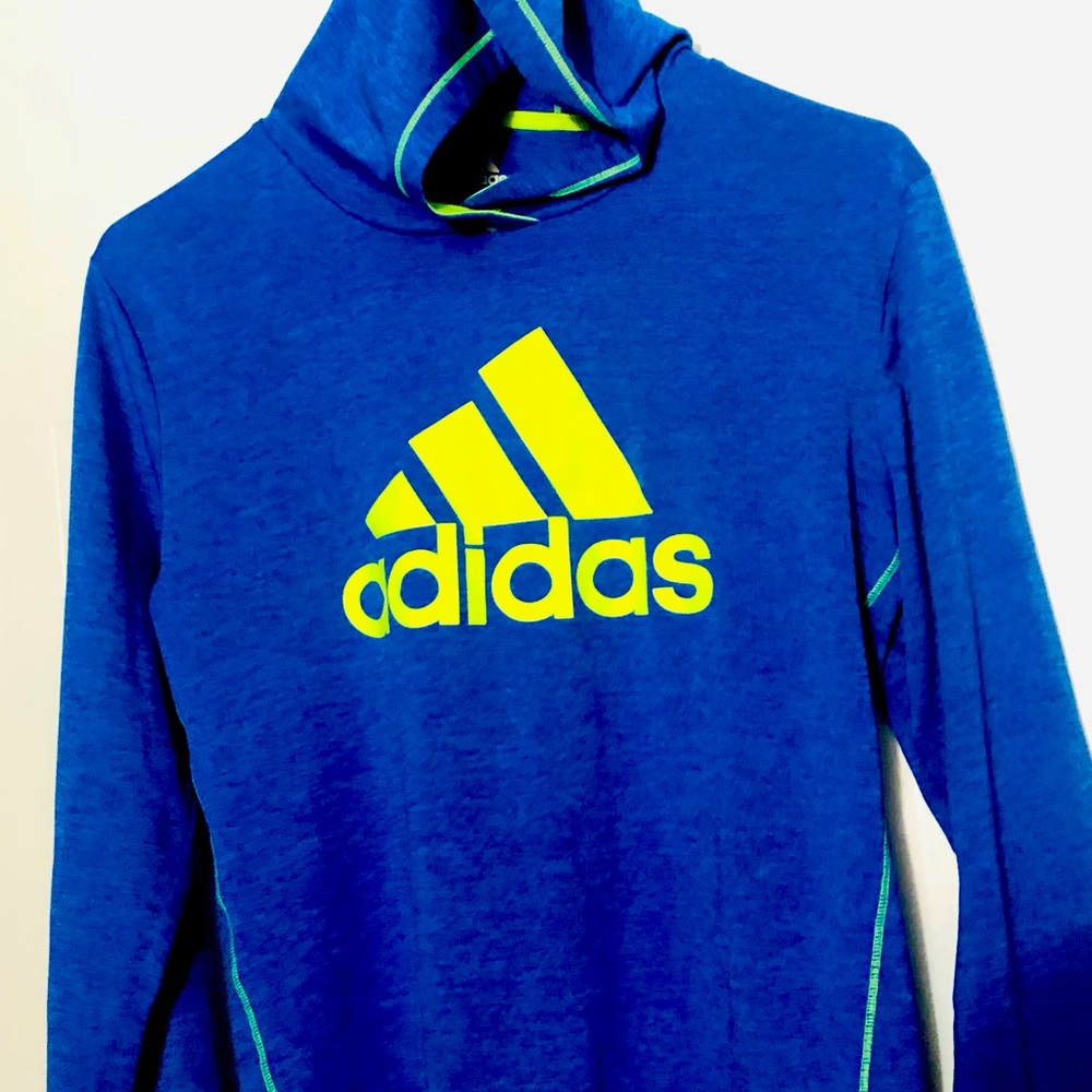Adiddas sport hoodie sweater size large . Blue and neon color